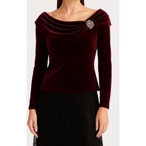 Alex Evenings Wine Velvet Embellished Cowl Neck Top Whimsygoth Holiday L